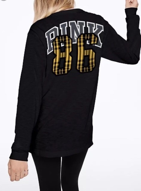 Victoria Secret Pink TSHIRT BLACK YELLOW 1986 Long Sleeves - Small -NWT | eBay