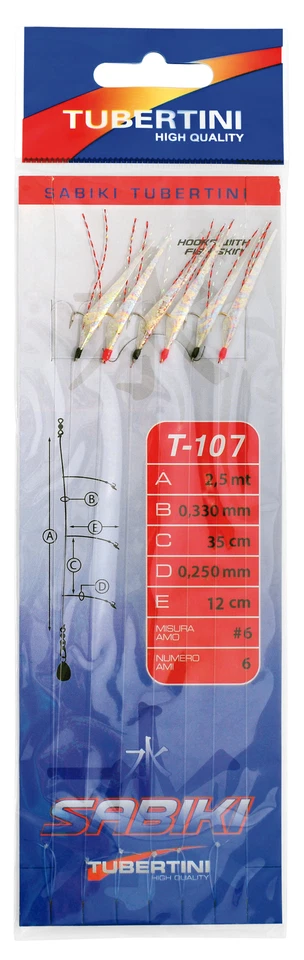 Sabiki Tubertini T-107 cm.250 6 ami fluorocarbon pelle pesce pelagici - Immagine 3 di 4