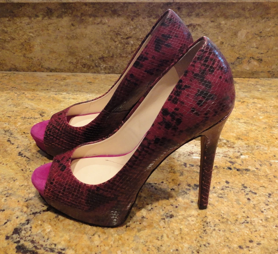 Boutique 9 Pumps Platforms Size 8 Snakeskin Embossed Pink Black Peep Toe! - Image 2 of 4