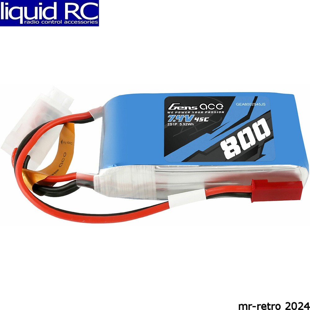 Gens Ace 8002S45JS 7.4V 800mAh 2S 45C LiPo: JST