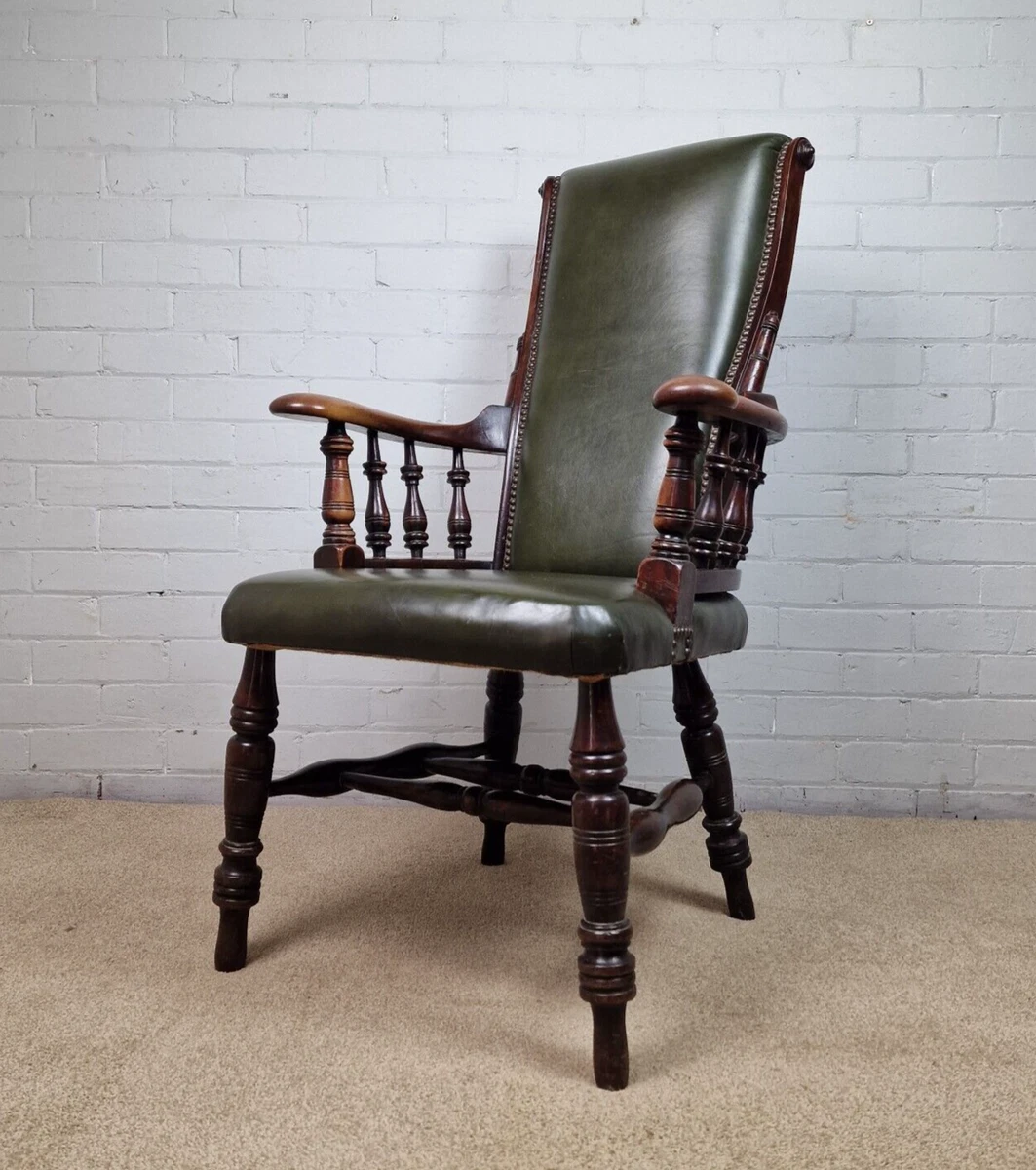 Antique Late Victorian Library Chair In Mahogany and Elm