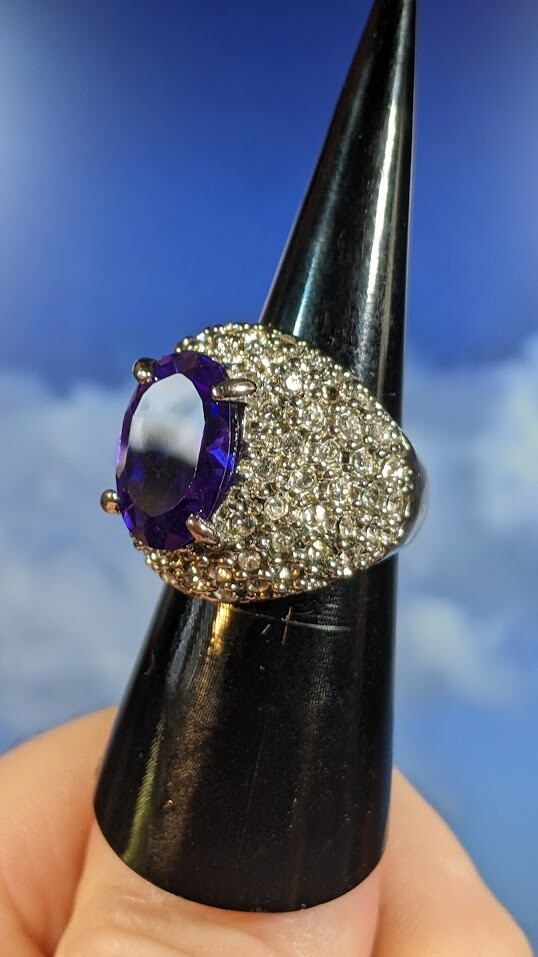 Vintage Silverplated Rhinestone Statement Ring Si… - image 2