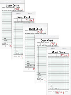 Guest Check Pads, Single Part, Perforated, White, 3-2/5'' X 6-3/4 '', 50 Sheets/Pa