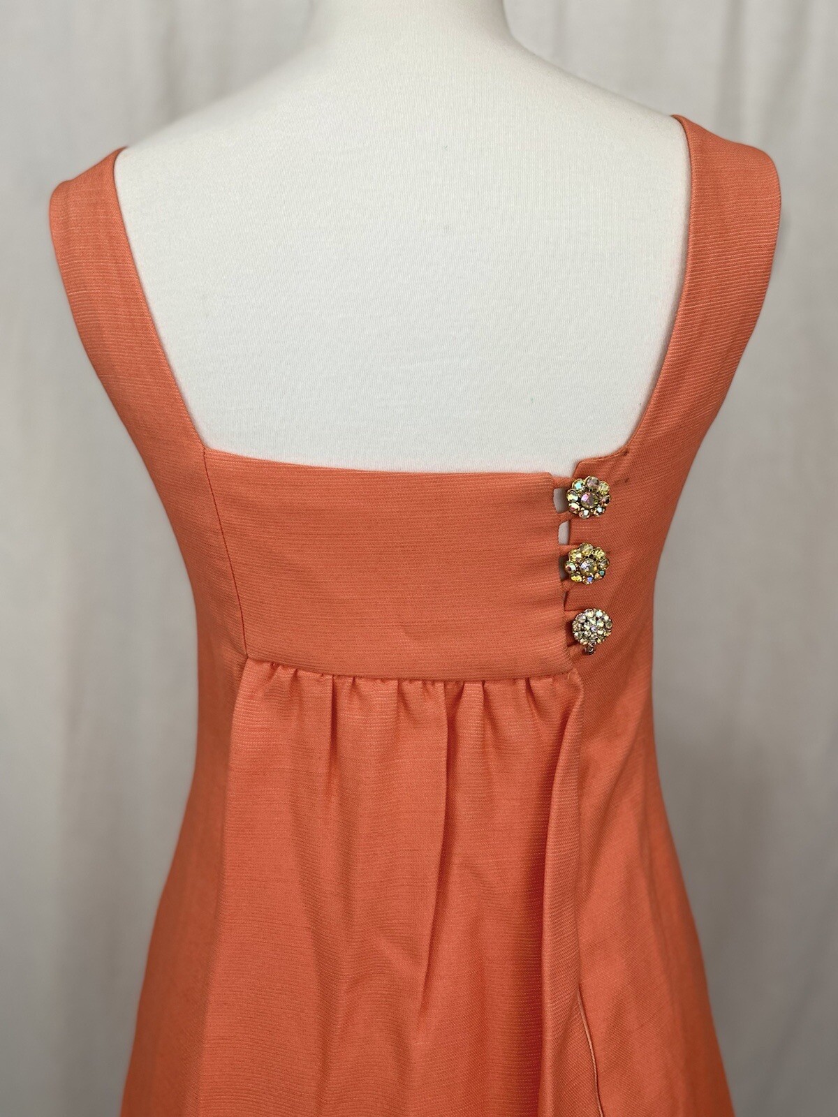 Vintage Orange Dress Rhinestone Buttons size 6 Gem