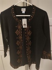 CHICO SIZE 2 BEADED JACKET, BLACK, NEW WITH TAG, 100 COTTON