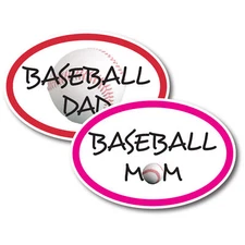 Baseball Mom and Baseball Dad Combo Pack Oval Magnet Decal, 4x6 Inches