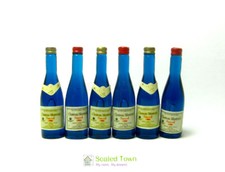6 Blue Wine Bottles Set Dollhouse Miniature Food Drink Kitchen Dining Decor 1/12