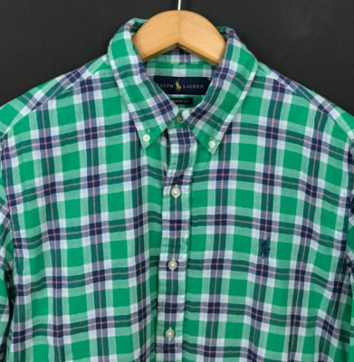 Ralph Lauren Double-Faced Shirt Mens Large Green Plaid Long Sleeve Button Up