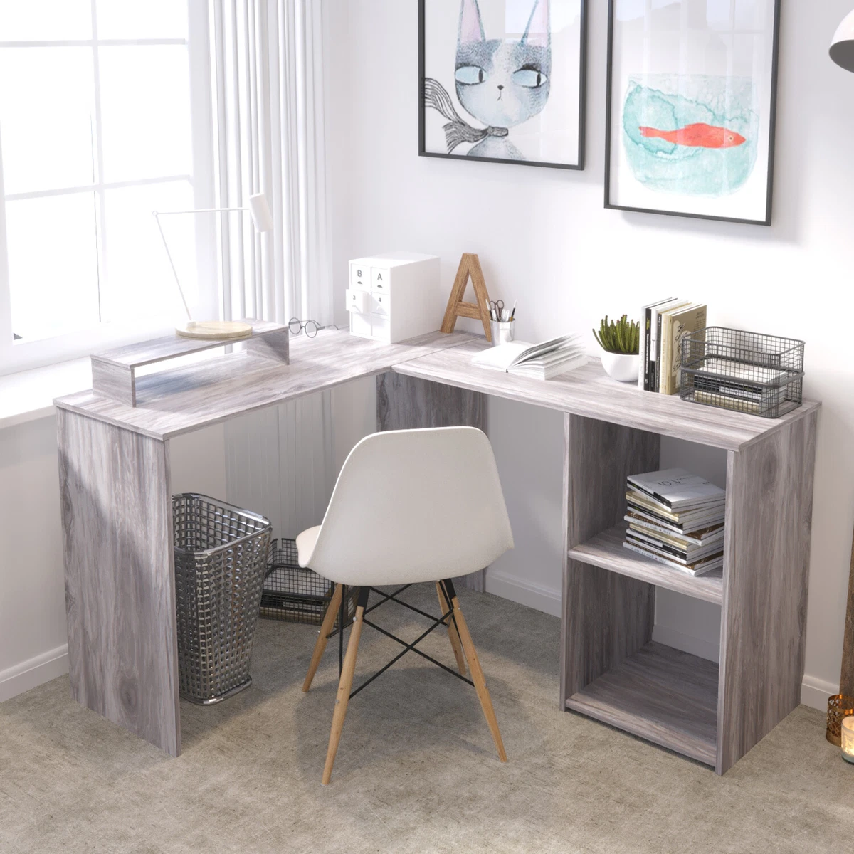 L shaped bookcase desk deals