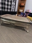 Vintage Pyrex 11x7 Serving Dish And Silver Plated Stand And Lid.