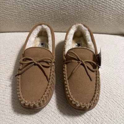 Minnetonka Pile Lined Moccasin Slippers Cinnamon Leather Hardsole Women s 9M NWT