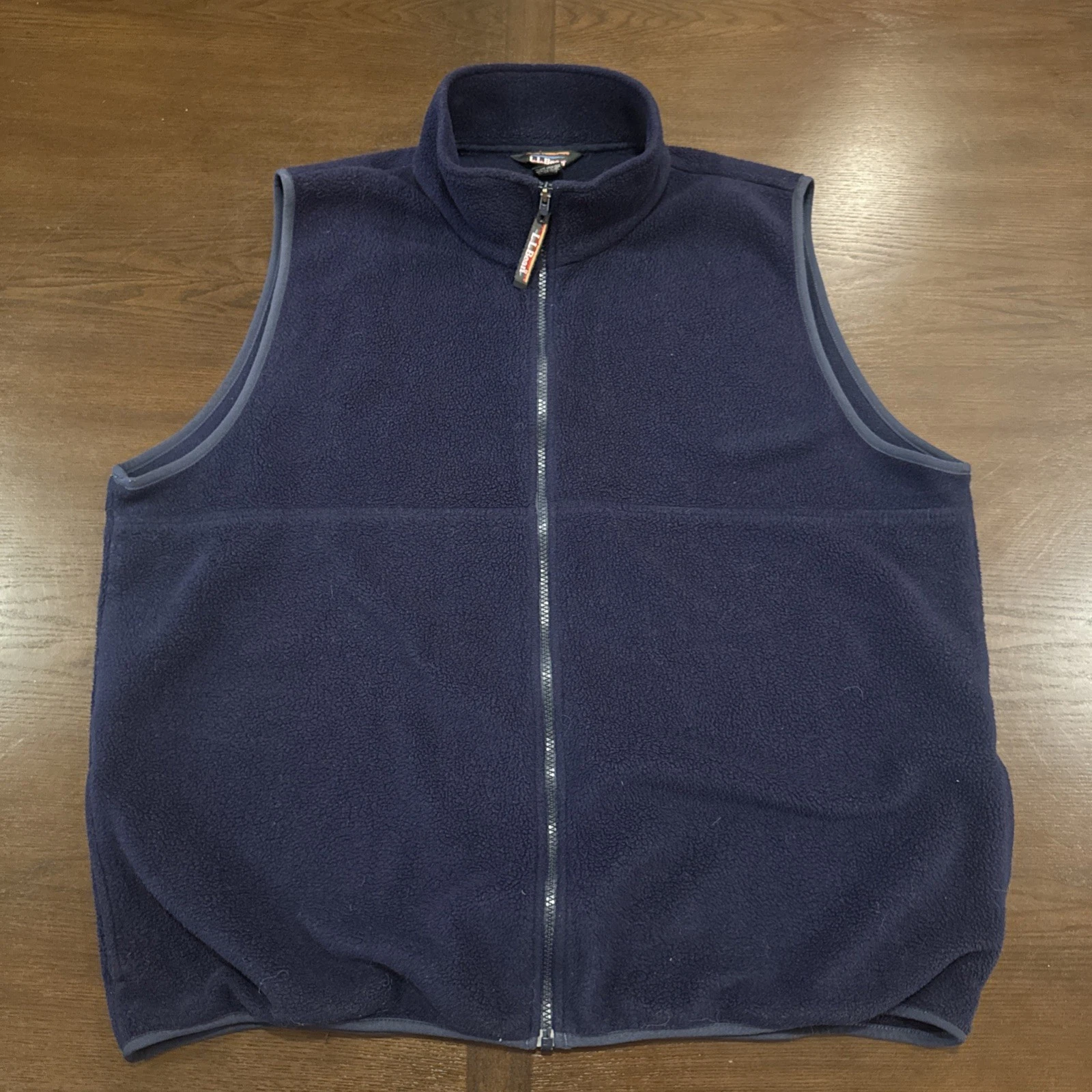 Vtg LL Bean Fleece Sweater Vest Mens XL Blue Full Zip Mock Neck Pockets Outdoors