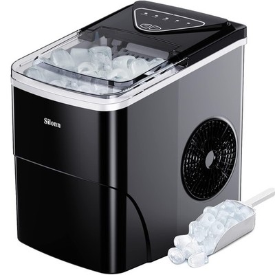 Silonn Ice Maker Countertop, 9 Cubes Ready in 6 Mins, 26lbs in 24Hrs, Self-Cl...
