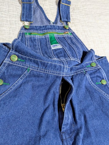 LIBERTY Blue Jean DENIM Bib Overalls 100% COTTON Green Trim Youth Boys Size 14 - Picture 11 of 14