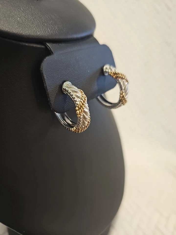 Judith Ripka Sterling Silver Two Tone Braided Rope 1" Hoop Earrings  - Image 4 of 4