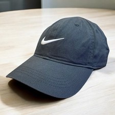 Nike Child Youth Hat Cap 100 Cotton Dark Gray  White Swoosh Adjustable OSFM