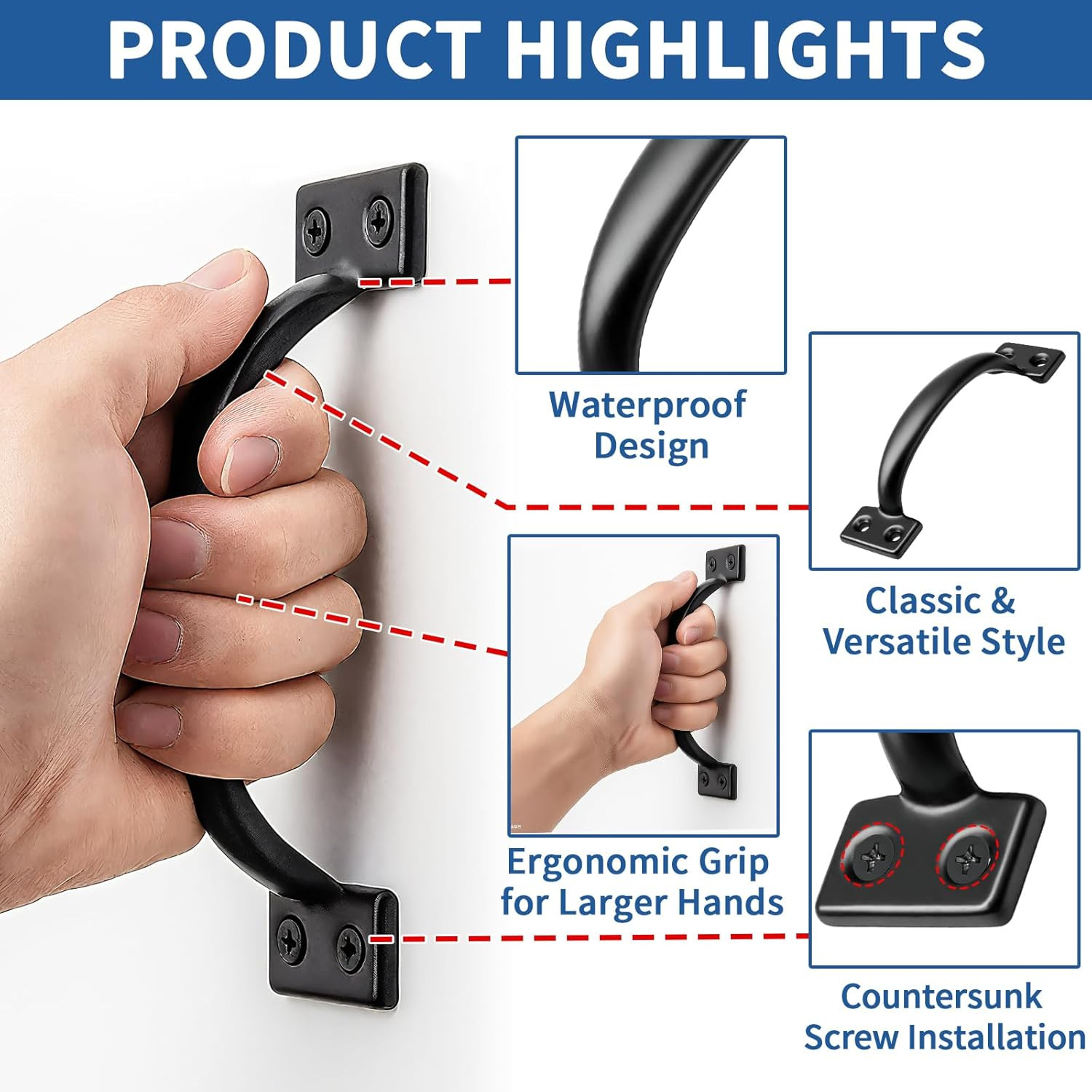 2PCS 6-1/2 Inch Pulls Black Door Pull Handle Metal Kitchen Cabinets Furniture Wa