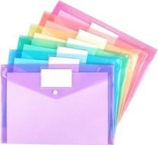 6 Pack Plastic Envelopes File Folders, Snap Button, A4