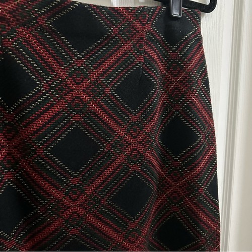 J. McLaughlin Plaid Pencil Mini Skirt Women’s size Medium Black Red Green Gold - Picture 2 of 12