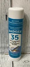 BADGER SPF 35 BROAD SPECTRUM SUN SCREEN STICK WATER RESISTANCE UNSCENTED Exp7/25
