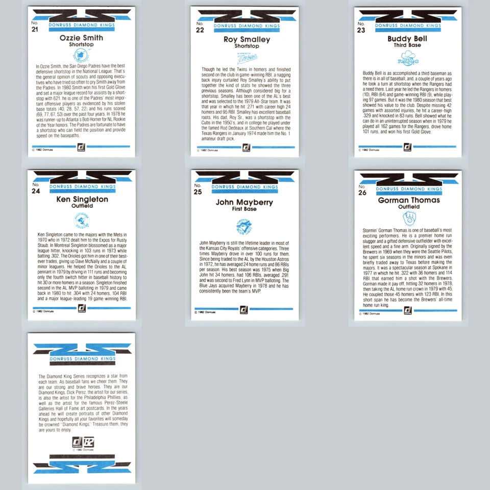 🎨 Juego Completo Donruss Diamond Kings 1982 - 27 Cartas - Edición Primer Año - Salón de la fama Foto 4 de 4