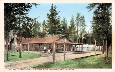 Yellowstone Shaw Powell Willow Park Camp Log Cabin Vtg Postcard J68