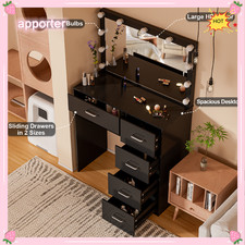Bedroom Makeup Table With 5 Drawers And Large LED Lighted Mirror Vanity Desk Set