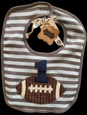 Mudpie NWT Blue/Grey Stripe Football Appliqu  Fleece Back Bib-OS