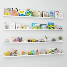 Floating Picture Ledge Shelves for Wall - 72 Inch White Floating Shelves with...