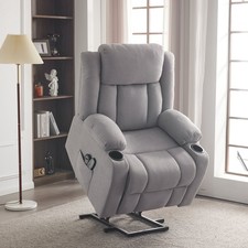 Electric Lift Rise Recliner Chair 8 Points Massage Armchair Sofa with Cup Holder