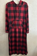 JOYSPUN WOMEN'S RED AND BLACK PLAID HOODED NIGHT GOWN WITH POCKETS S 4-6 NWT