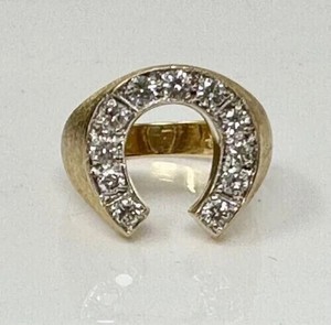 Authentic 1.00Ct Round Cut Natural Moissanite Men's Horseshoe Ring 14K Yellow Gold Plated