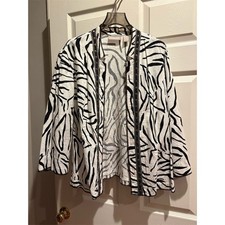 Chico's Zebra Print Linen Jacket Size 2 M Multicolor Studded