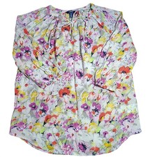 Chaps Floral Print Tie Neck Blouse Shirt Top Size S boho grannycore Ralph Lauren
