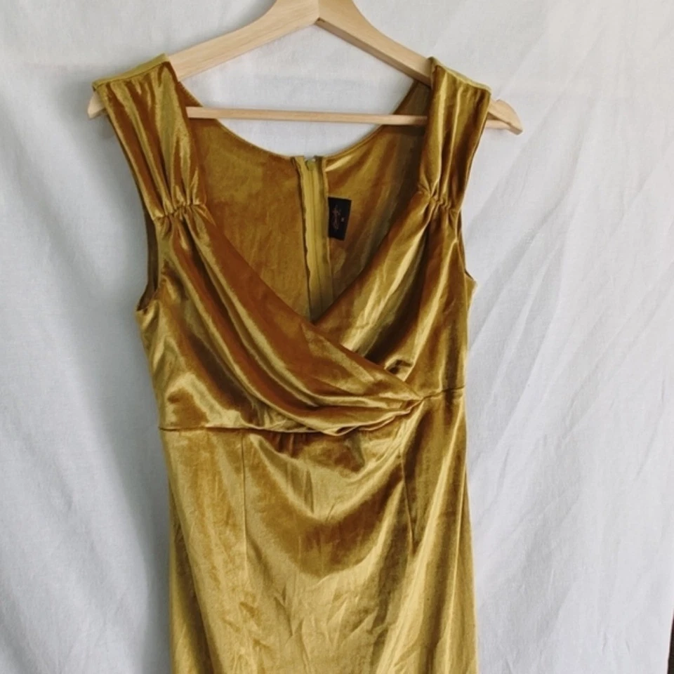 Vestido Steady Clothing Terciopelo Diva Movible Hollywood Retro Dorado Sólido Elástico M Foto 4 de 4
