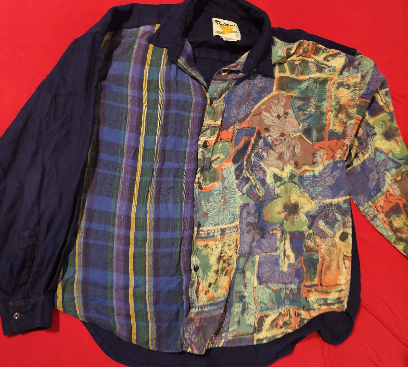 Vintage 90s Protest Patchwork Button-Up Shirt Men… - image 9