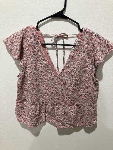 Abercrombie & Fitch Womens Size M LINEN Blend Floral Peplum Top Blouse