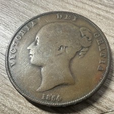Victoria 1854 British Penny Coin Britannia Great Britain Uncertified Ungraded