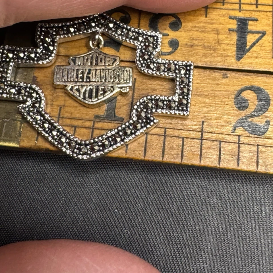 Colgante de plata de ley 925 Harley Davidson Franklin Mint de dos tonos de marcasita Foto 3 de 4