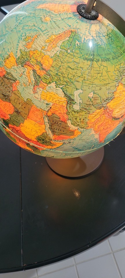 A lighted 1980s Scan-Globe that actually glows — plug it in and your desk becomes a retro command center.