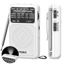 PRUNUS J-211 Portable Radio AM FM with USB Charging and AA Small, White