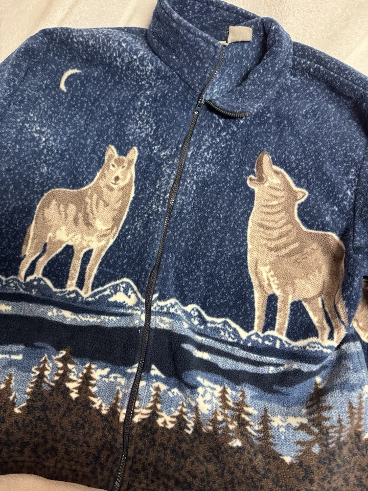 VTG Collections ETC All Around Wolf Print Full Zip Fleece Jacket Women's XL - Image 2 of 4