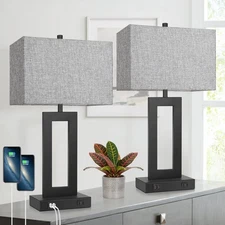 Set of 2 Modern Touch Control Table Lamps with 2 USB Ports, 22’’ Large Bedsid...
