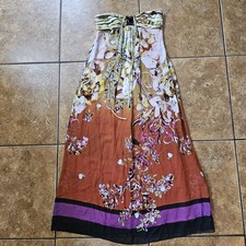 Vintage Adrianna Papell Dress Maxi Strapless Floral Boho Beaded Summer Sundress