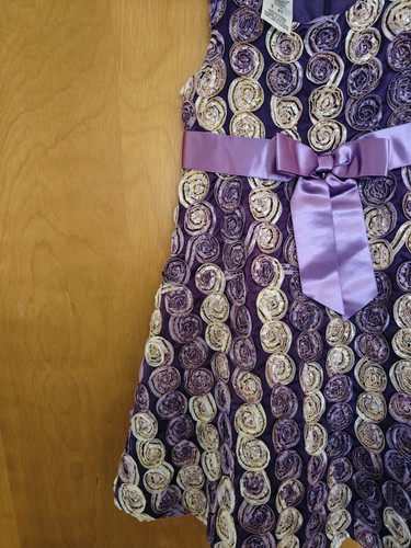 Bonnie Jean Fancy Satiny Pretty Shiny Purple Raised Flowers Girl's Size 4T Dress - Picture 4 of 10