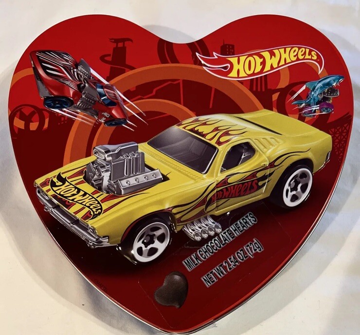 Hot Wheels Valentine Candy Heart Shaped Tin Box Storage 3D Design ...