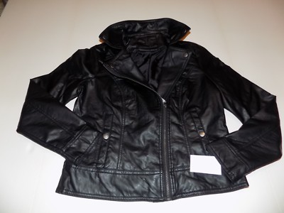 J-2 MOTO FAUX-LEATHER MOTORCYCLE JACKET JR SIZE LARGE -BLACK-  NWT