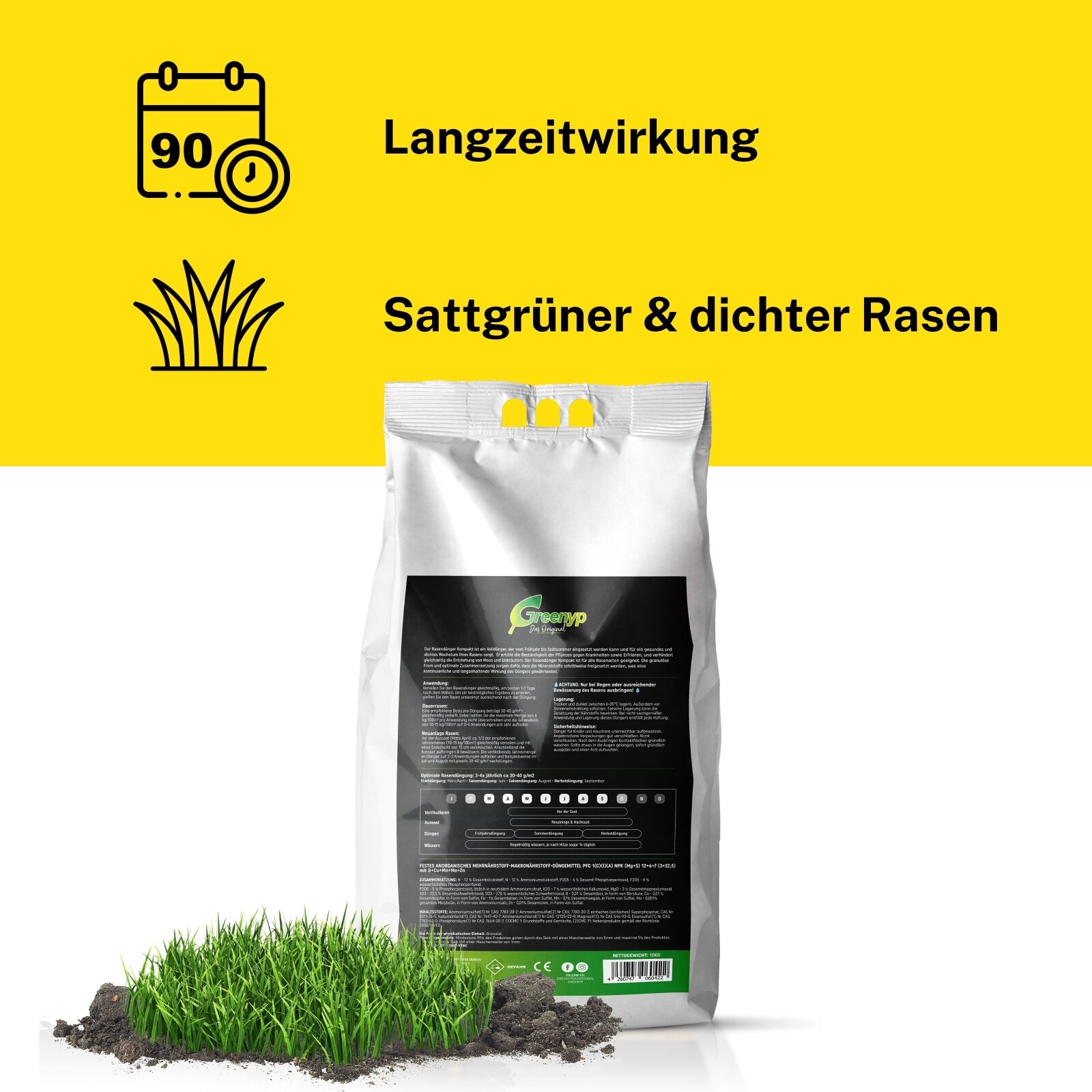 Rasendünger mit Langzeitwirkung Frühjahrsdünger Sommerdünger ohne Moos
