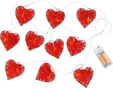 West Ivory 5.5 feet 10 LED String Fairy Light w/Metal Covered Red Hearts Battery