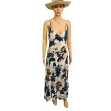 New Women’s Boho Floral High Split Deep Neck Beach Maxi dress Multi L Bust 38" 